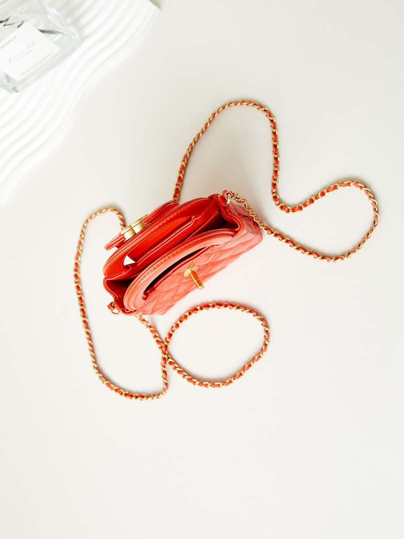 Chanel AP3435 Shiny Aged calfskin & gold-tone metal Orange Red - Default Title - View 7