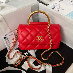 Chanel AP3484 CLUTCH WITH CHAIN Shiny Lambskin & Gold-Tone Metal Red - Default Title - View 1