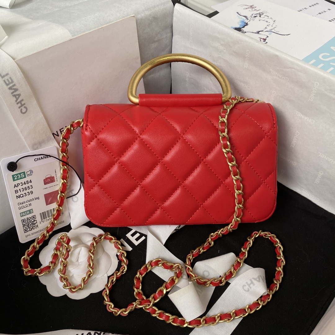 Chanel AP3484 CLUTCH WITH CHAIN Shiny Lambskin & Gold-Tone Metal Red - Default Title - View 2