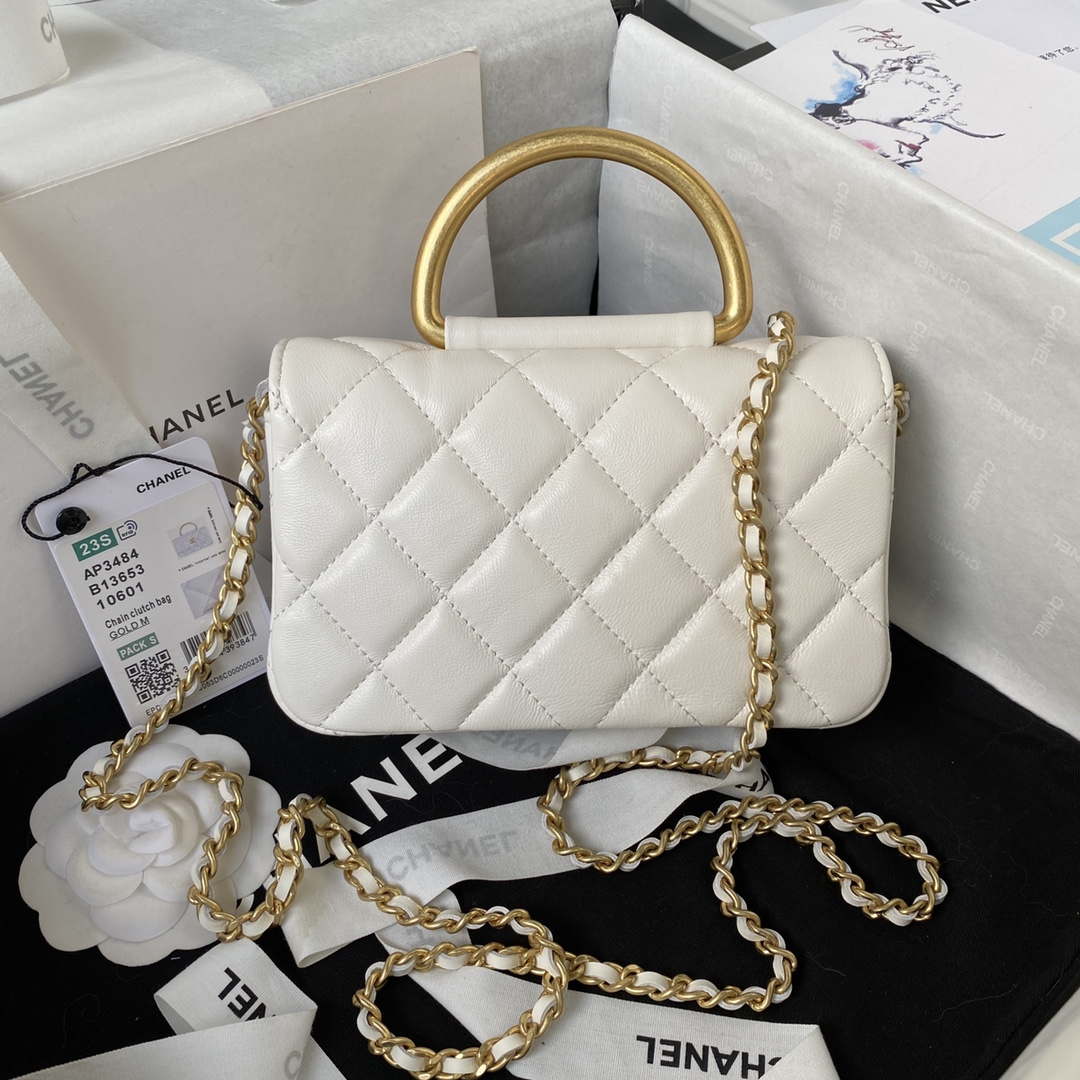 Chanel AP3484 CLUTCH WITH CHAIN Shiny Lambskin & Gold-Tone Metal White - Default Title - View 2