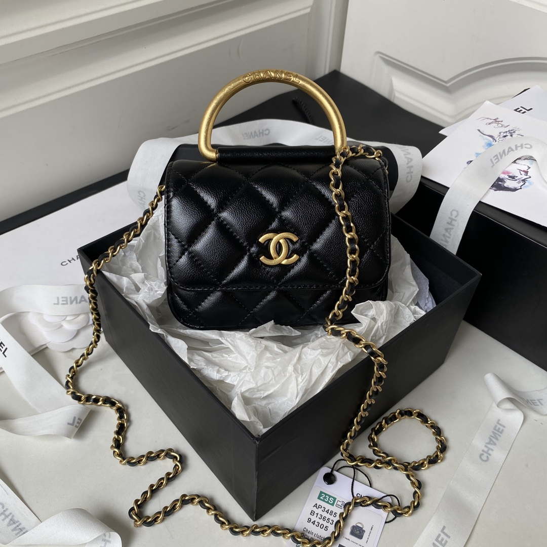 Chanel AP3485 Clutch With Chain Shiny Lambskin & Gold-Tone Metal Black - Default Title - View 1