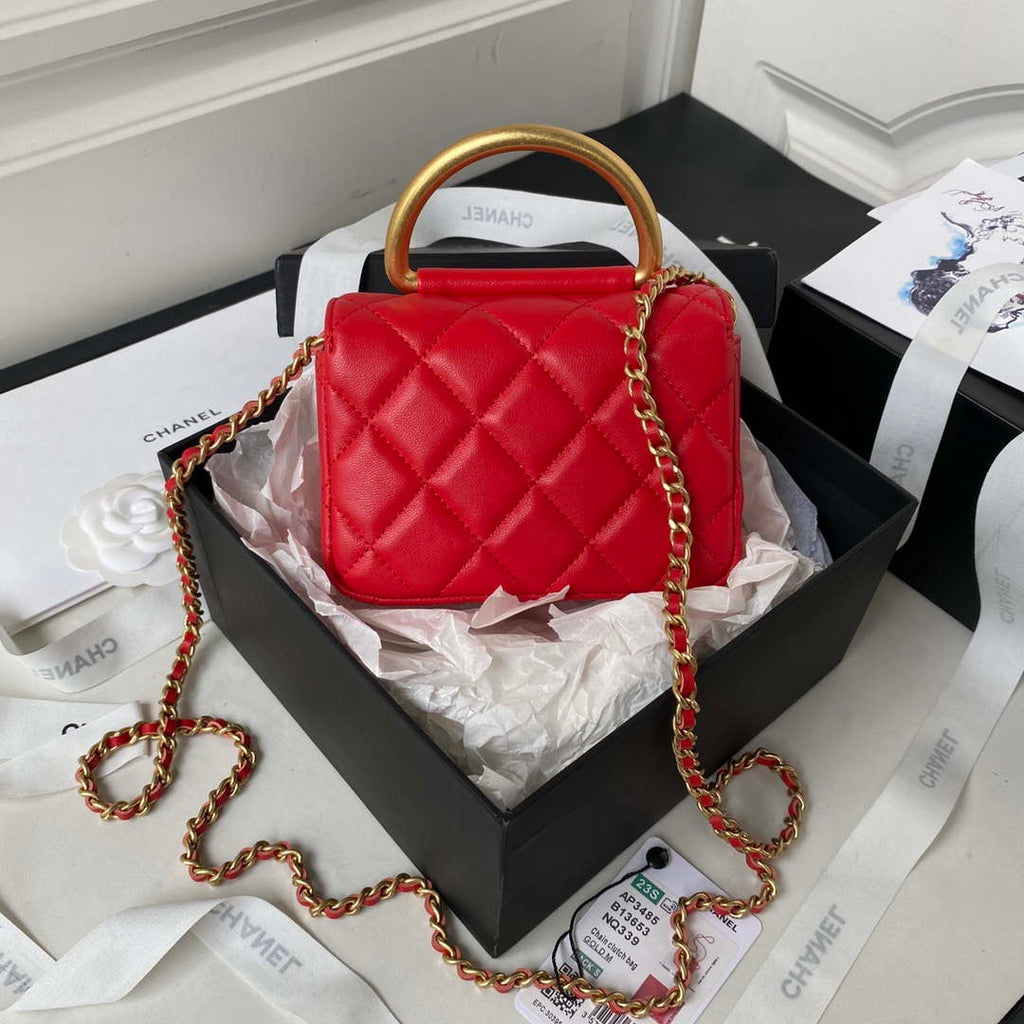 Chanel AP3485 Clutch With Chain Shiny Lambskin & Gold-Tone Metal Red