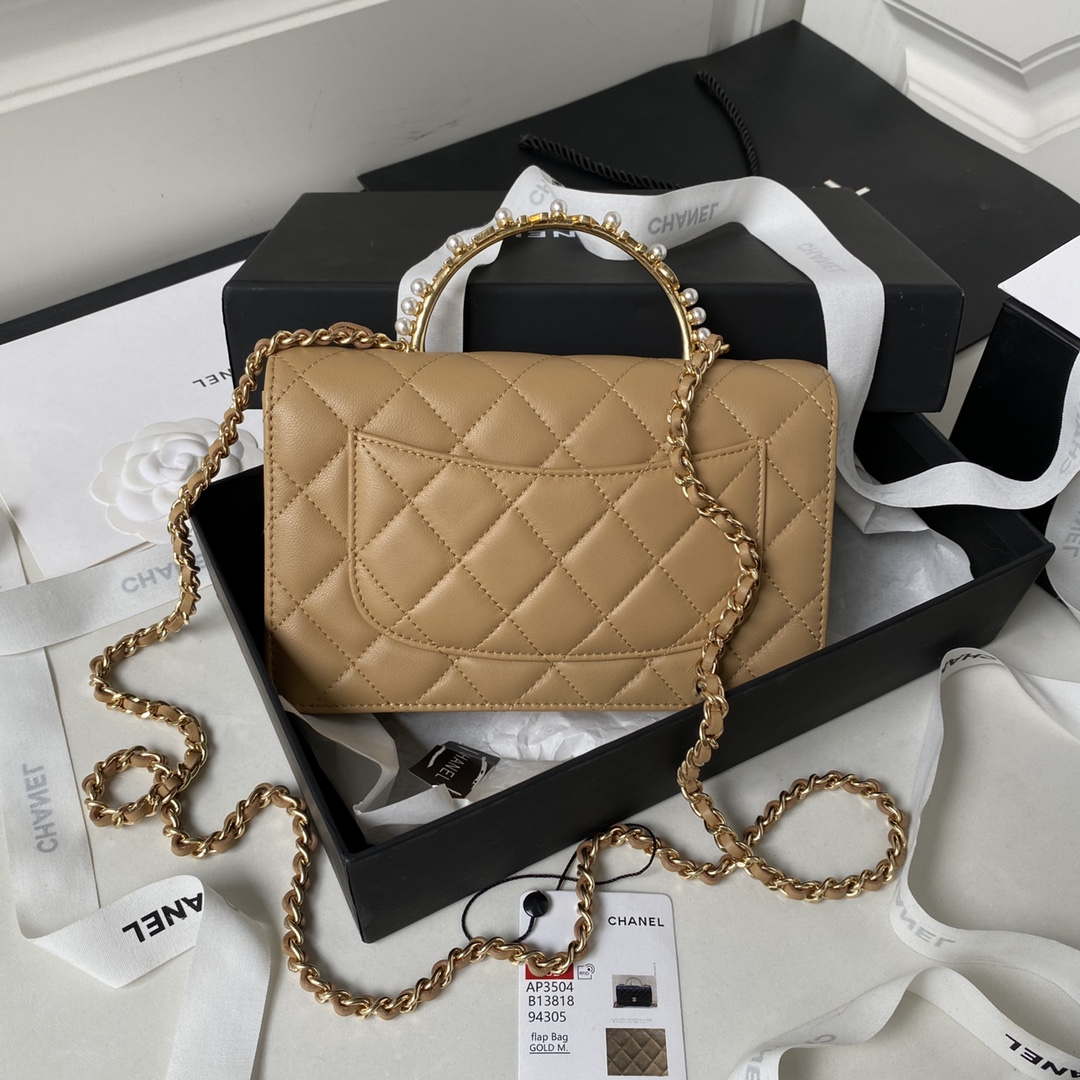 Chanel AP3504 Woc Wallet On Chain lambskin Imitation Pearls Strass & Gold Apricot - Default Title - View 2