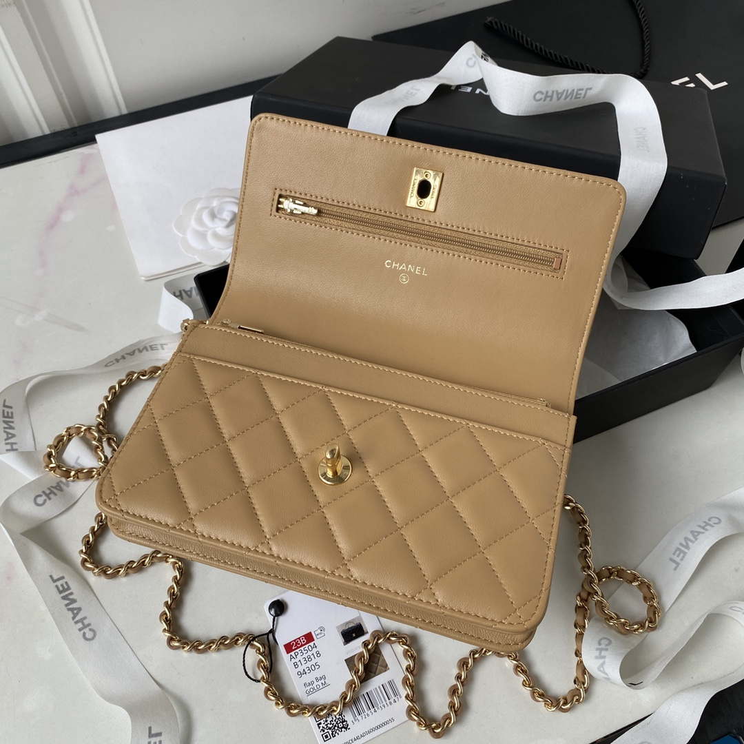 Chanel AP3504 Woc Wallet On Chain lambskin Imitation Pearls Strass & Gold Apricot - Default Title - View 6