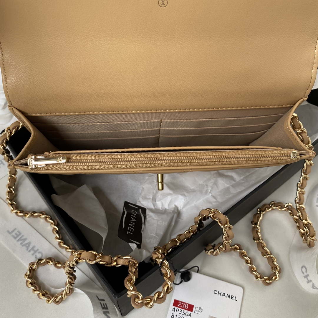 Chanel AP3504 Woc Wallet On Chain lambskin Imitation Pearls Strass & Gold Apricot - Default Title - View 7