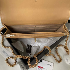 Chanel AP3504 Woc Wallet On Chain lambskin Imitation Pearls Strass & Gold Apricot - Default Title - View 7