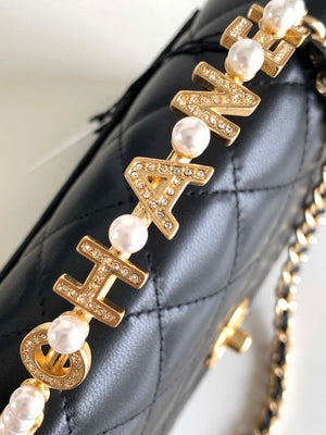 Chanel AP3504 Woc Wallet On Chain lambskin Imitation Pearls Strass & Gold Black - Default Title - View 6