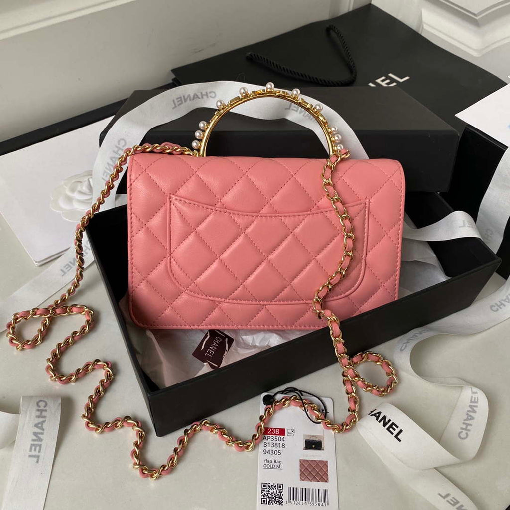 Chanel AP3504 Woc Wallet On Chain lambskin Imitation Pearls Strass & Gold Pink