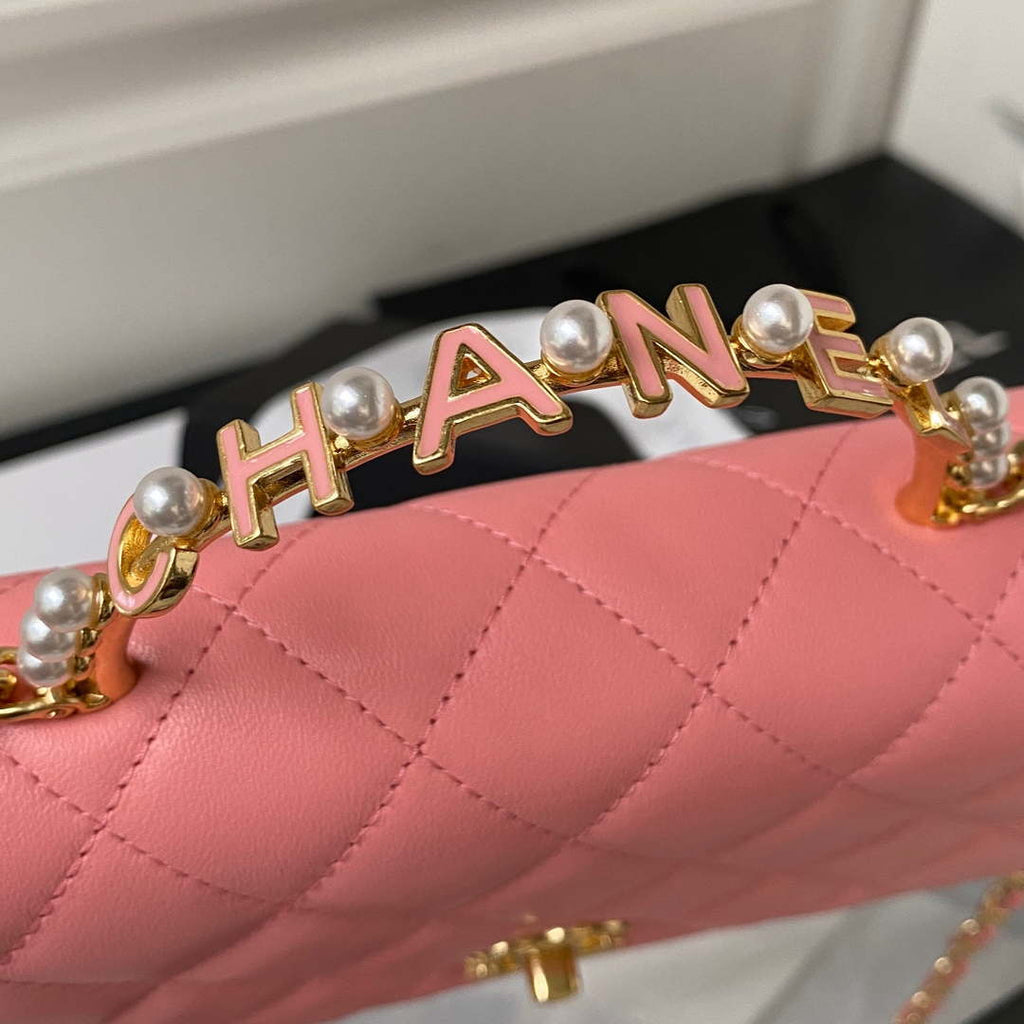 Chanel AP3504 Woc Wallet On Chain lambskin Imitation Pearls Strass & Gold Pink