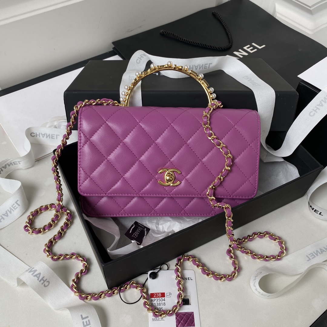Chanel AP3504 Woc Wallet On Chain lambskin Imitation Pearls Strass & Gold Purple - Default Title - View 1