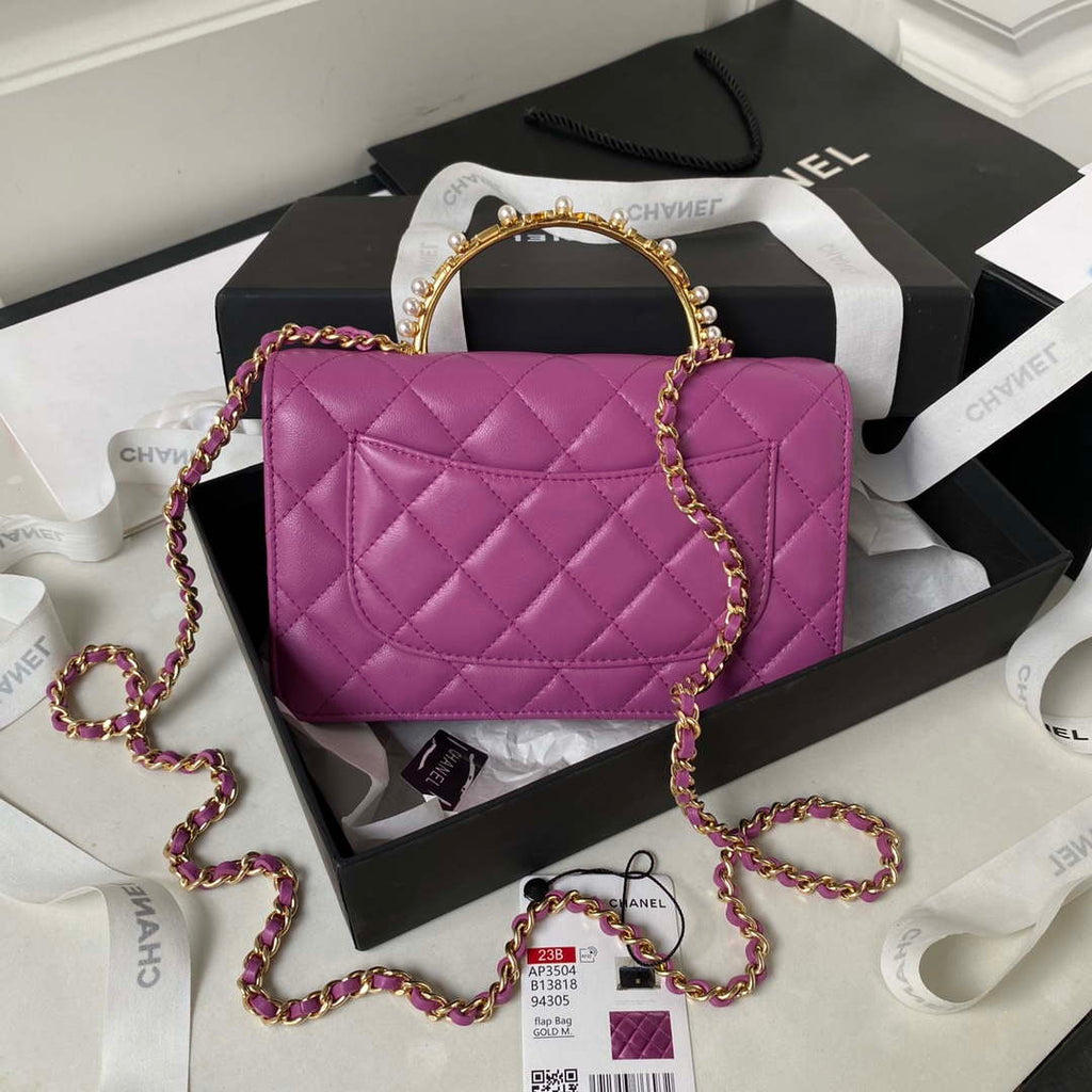 Chanel AP3504 Woc Wallet On Chain lambskin Imitation Pearls Strass & Gold Purple