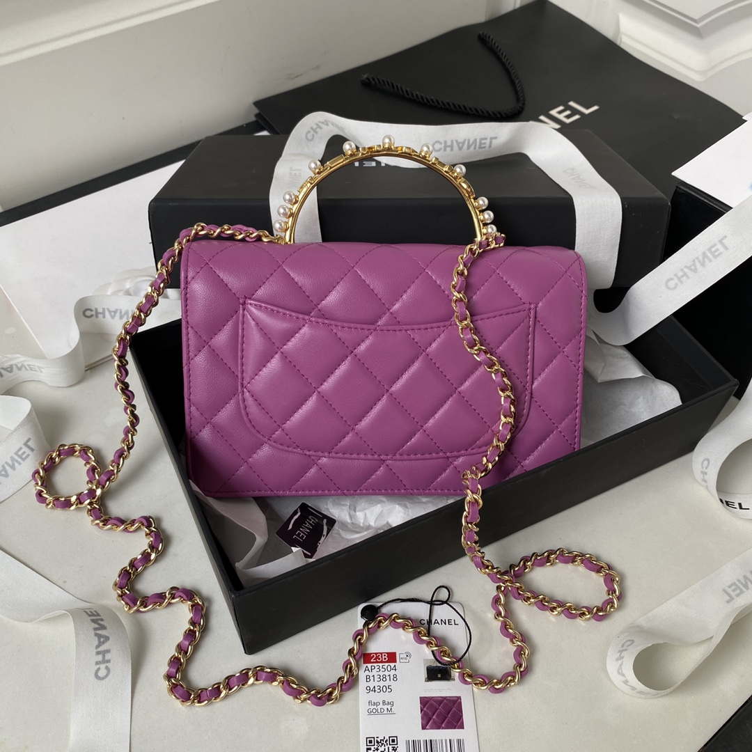 Chanel AP3504 Woc Wallet On Chain lambskin Imitation Pearls Strass & Gold Purple - Default Title - View 2