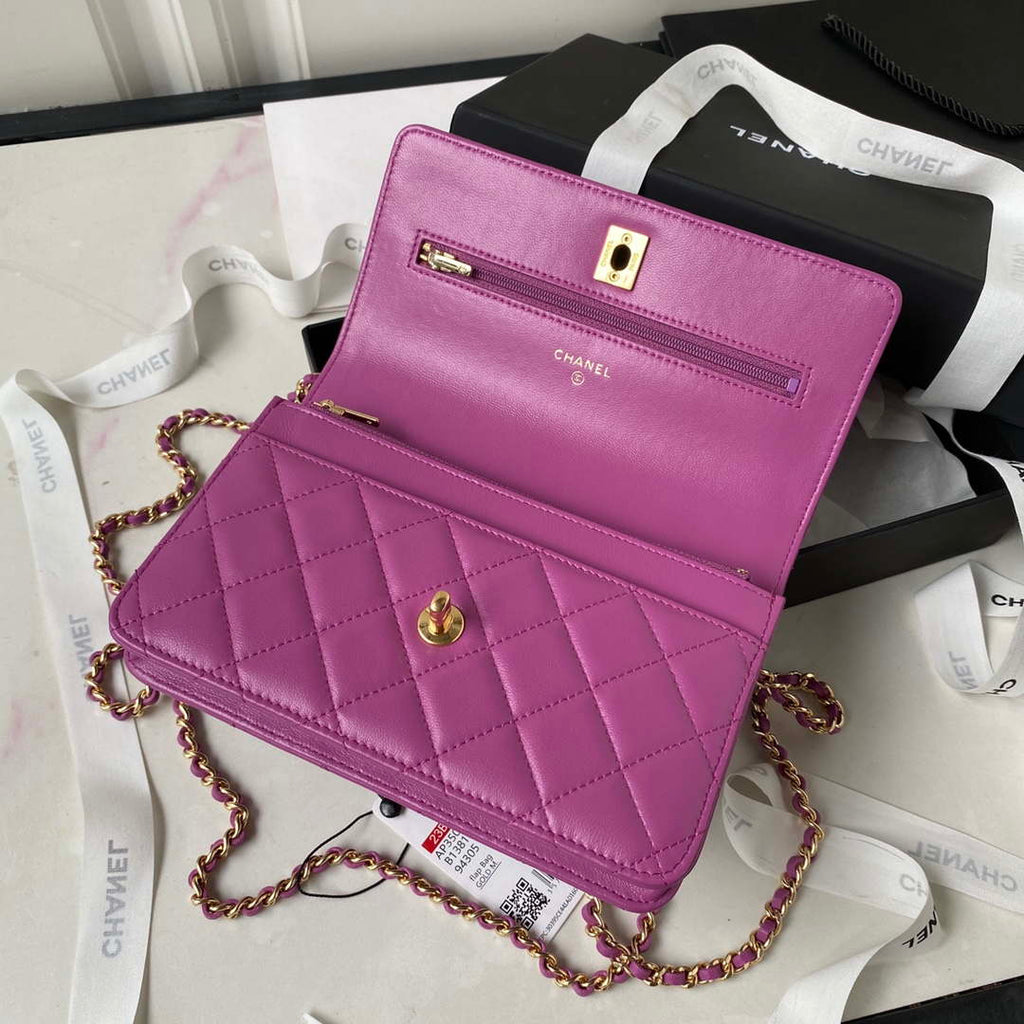 Chanel AP3504 Woc Wallet On Chain lambskin Imitation Pearls Strass & Gold Purple