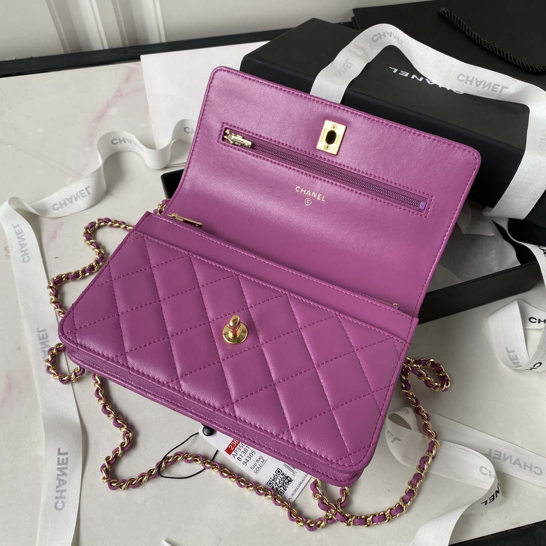 Chanel AP3504 Woc Wallet On Chain lambskin Imitation Pearls Strass & Gold Purple - Default Title - View 5