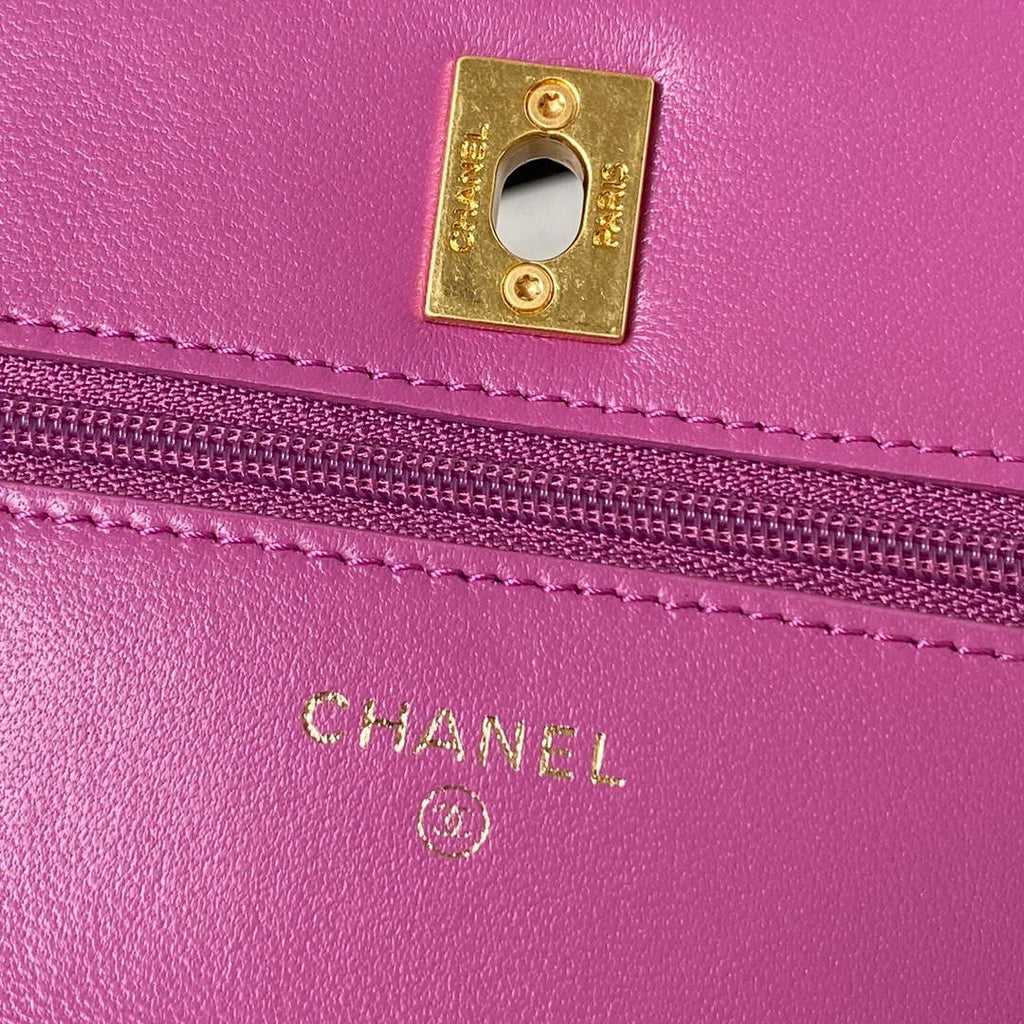 Chanel AP3504 Woc Wallet On Chain lambskin Imitation Pearls Strass & Gold Purple