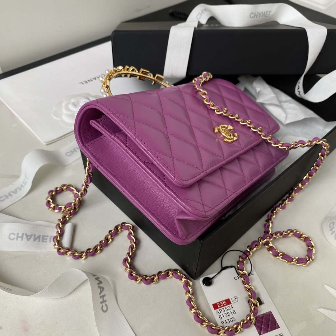 Chanel AP3504 Woc Wallet On Chain lambskin Imitation Pearls Strass & Gold Purple - Default Title - View 8