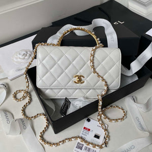 Chanel AP3504 Woc Wallet On Chain lambskin Imitation Pearls Strass & Gold white - Default Title - View 4