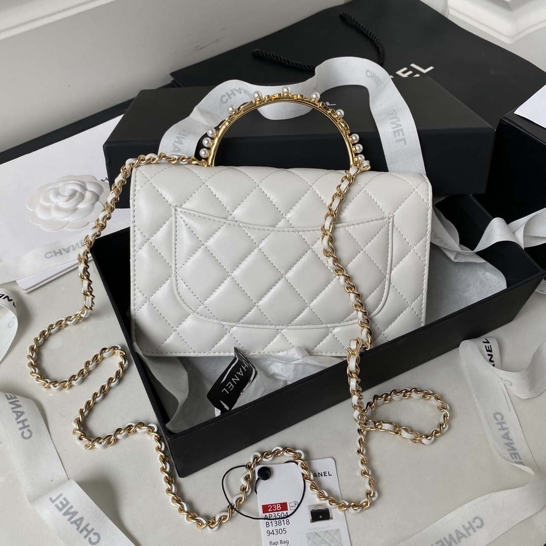 Chanel AP3504 Woc Wallet On Chain lambskin Imitation Pearls Strass & Gold white - Default Title - View 5
