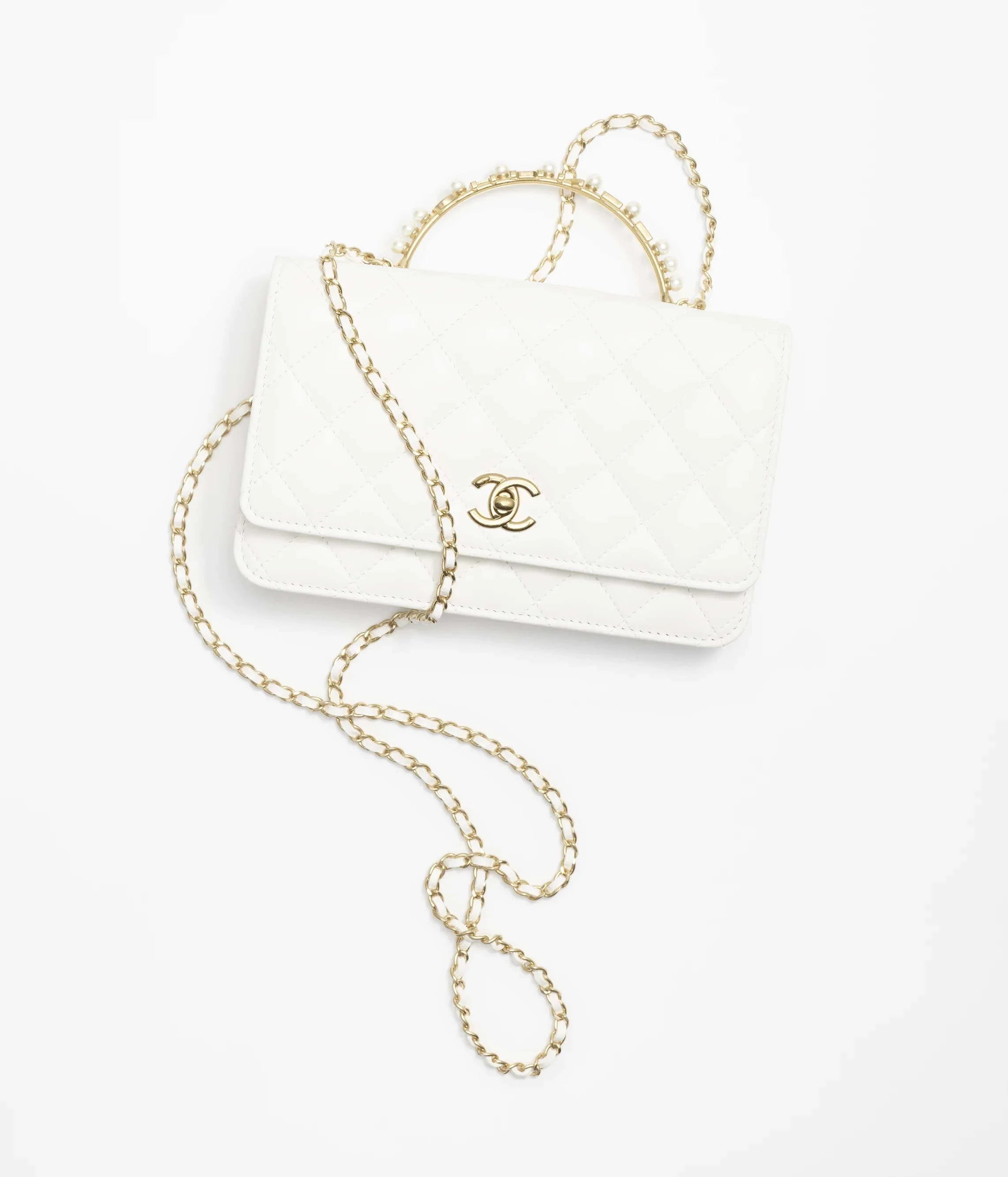 Chanel AP3504 Woc Wallet On Chain lambskin Imitation Pearls Strass & Gold white