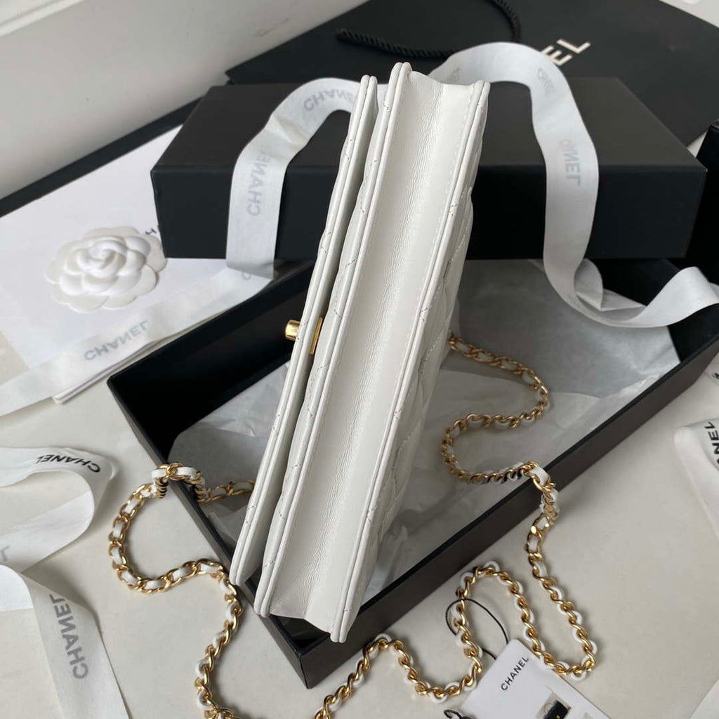 Chanel AP3504 Woc Wallet On Chain lambskin Imitation Pearls Strass & Gold white