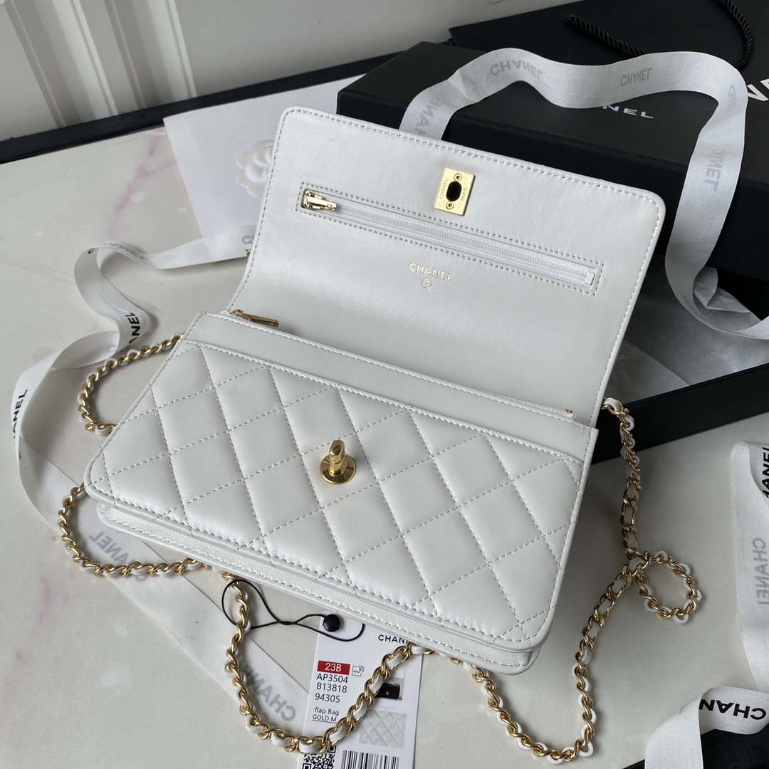 Chanel AP3504 Woc Wallet On Chain lambskin Imitation Pearls Strass & Gold white