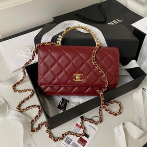 Chanel AP3504 Woc Wallet On Chain lambskin Imitation Pearls Strass & Gold Wine Red - Default Title - View 1