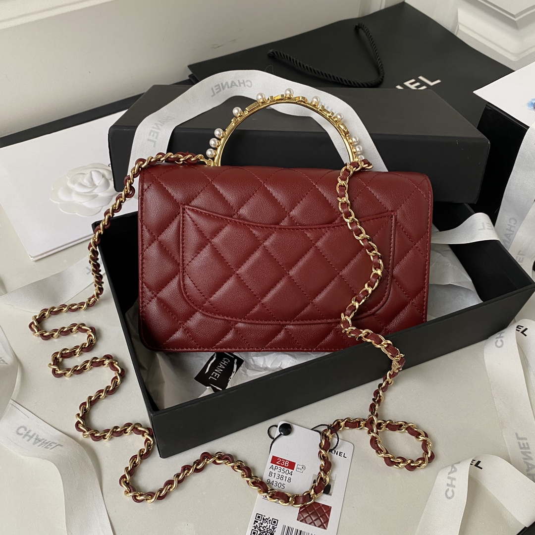 Chanel AP3504 Woc Wallet On Chain lambskin Imitation Pearls Strass & Gold Wine Red - Default Title - View 2