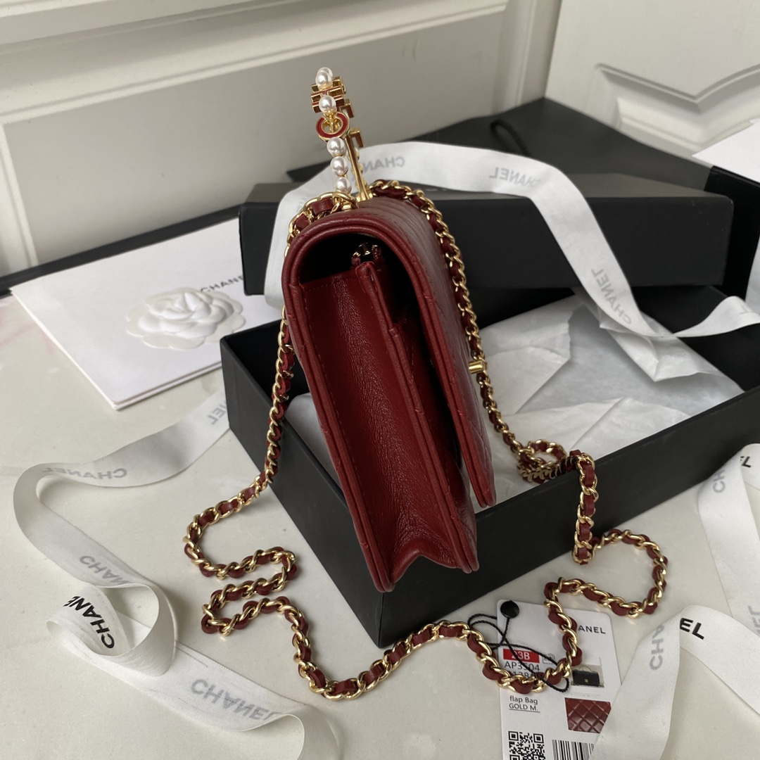 Chanel AP3504 Woc Wallet On Chain lambskin Imitation Pearls Strass & Gold Wine Red - Default Title - View 5