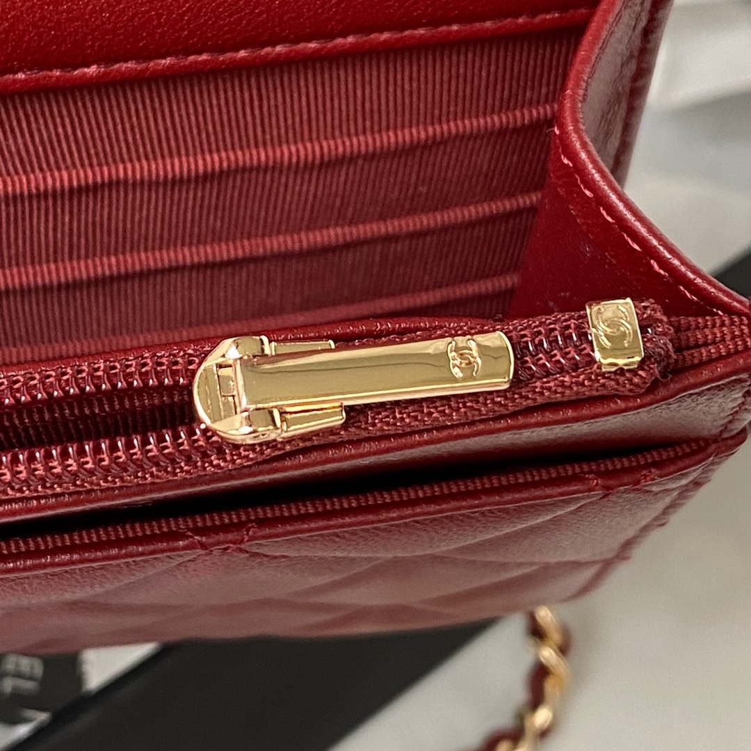Chanel AP3504 Woc Wallet On Chain lambskin Imitation Pearls Strass & Gold Wine Red