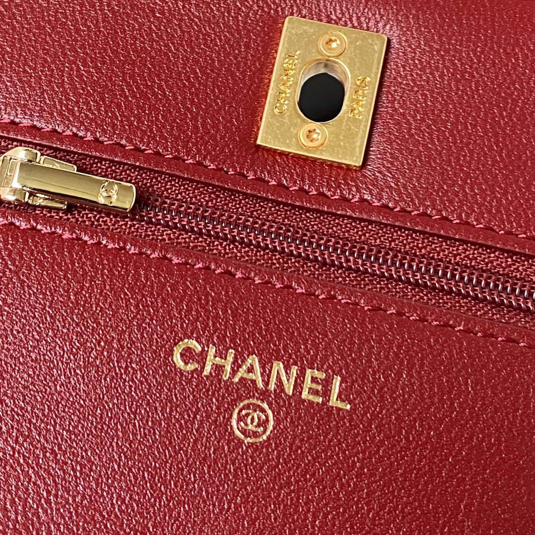 Chanel AP3504 Woc Wallet On Chain lambskin Imitation Pearls Strass & Gold Wine Red - Default Title - View 8