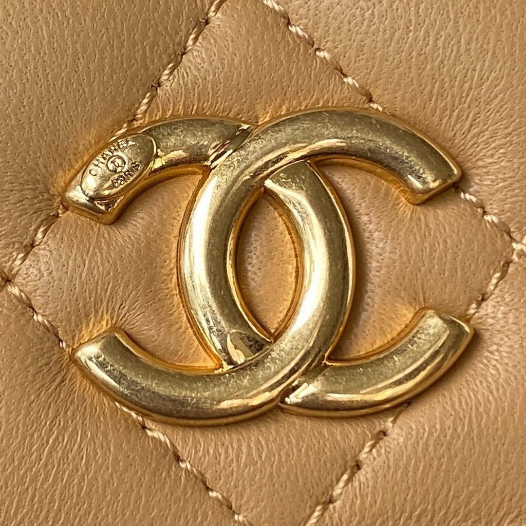 Chanel AP3512 Flap Phone Holder With Chain Lambskin Imitation Pearls Enamel & Gold Aprocot - Default Title - View 3