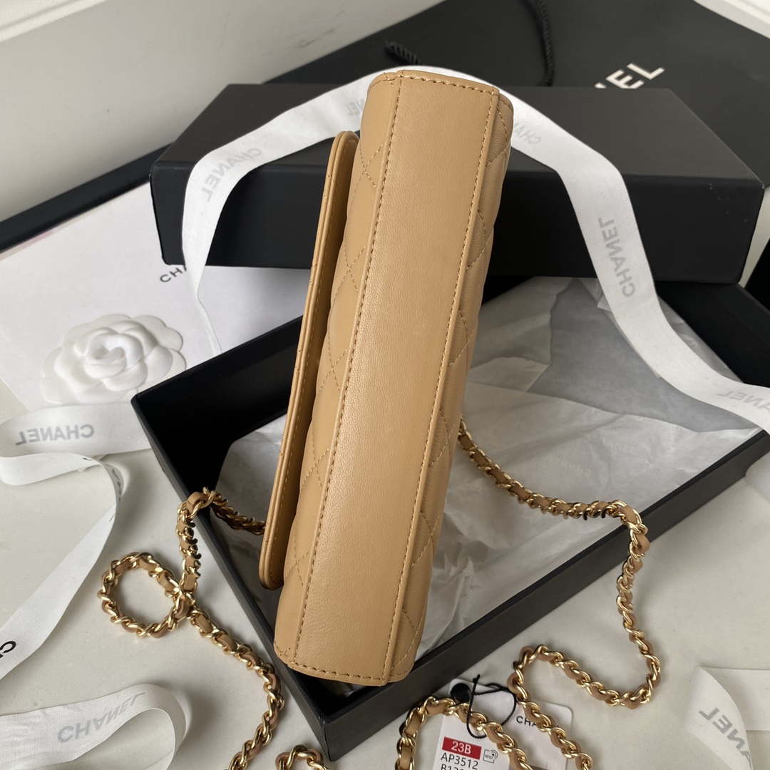 Chanel AP3512 Flap Phone Holder With Chain Lambskin Imitation Pearls Enamel & Gold Aprocot - Default Title - View 7