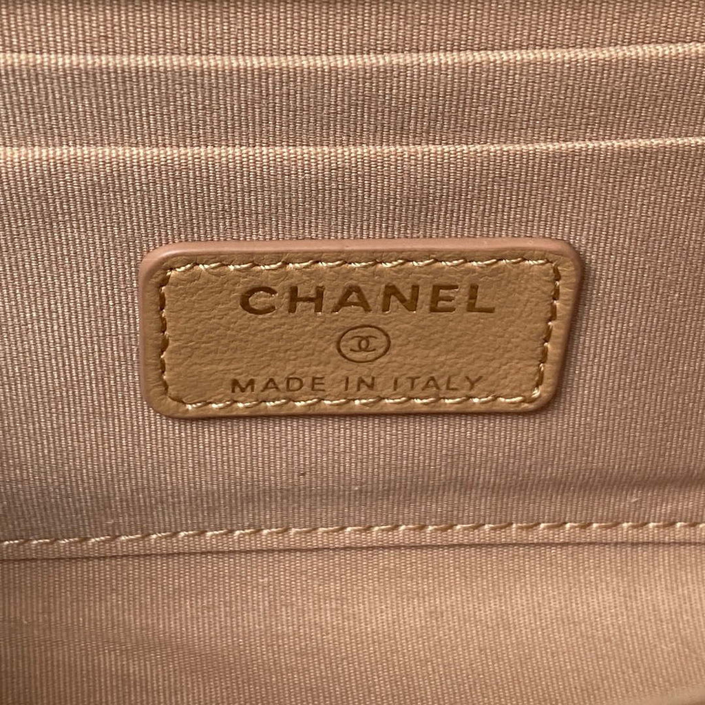 Chanel AP3512 Flap Phone Holder With Chain Lambskin Imitation Pearls Enamel & Gold Aprocot