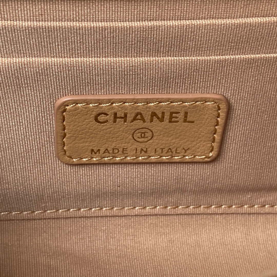 Chanel AP3512 Flap Phone Holder With Chain Lambskin Imitation Pearls Enamel & Gold Aprocot