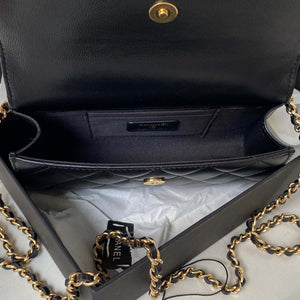 Chanel AP3512 Flap Phone Holder With Chain Lambskin Imitation Pearls Enamel & Gold Black - Default Title - View 7