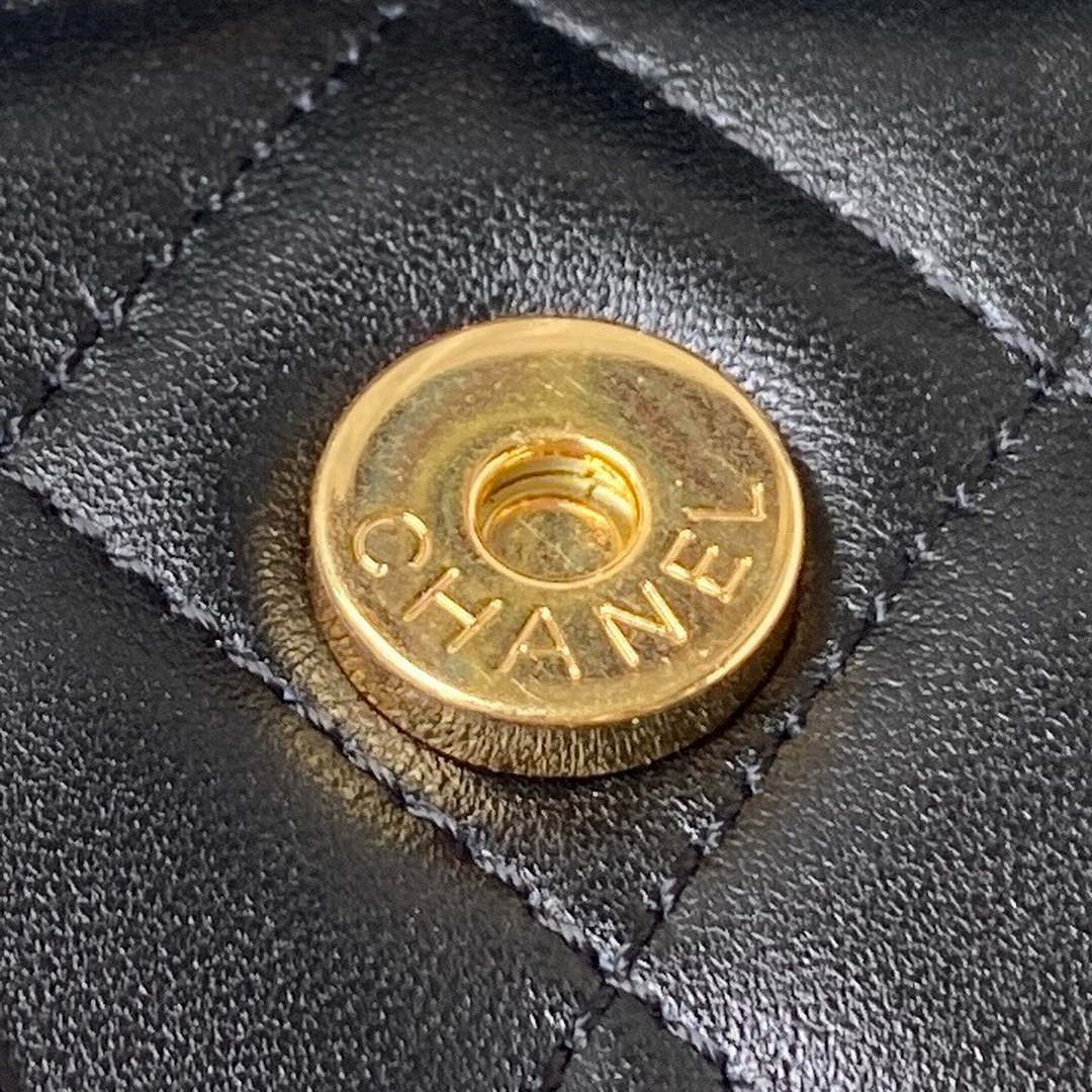 Chanel AP3512 Flap Phone Holder With Chain Lambskin Imitation Pearls Enamel & Gold Black