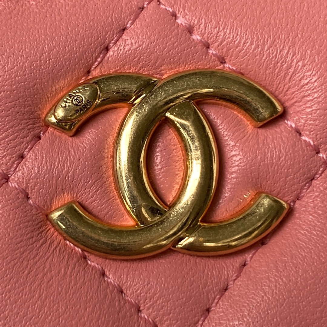 Chanel AP3512 Flap Phone Holder With Chain Lambskin Imitation Pearls Enamel & Gold Pink