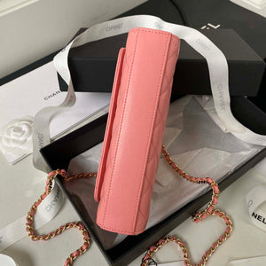 Chanel AP3512 Flap Phone Holder With Chain Lambskin Imitation Pearls Enamel & Gold Pink - Default Title - View 6