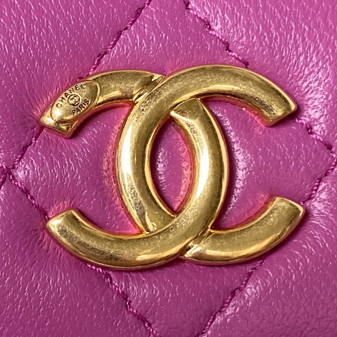 Chanel AP3512 Flap Phone Holder With Chain Lambskin Imitation Pearls Enamel & Gold Purple - Default Title - View 3