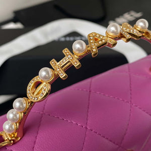 Chanel AP3512 Flap Phone Holder With Chain Lambskin Imitation Pearls Enamel & Gold Purple - Default Title - View 4
