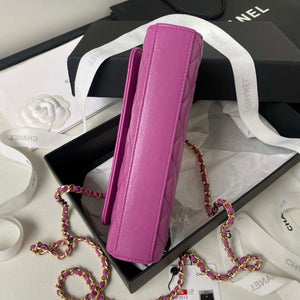 Chanel AP3512 Flap Phone Holder With Chain Lambskin Imitation Pearls Enamel & Gold Purple - Default Title - View 7