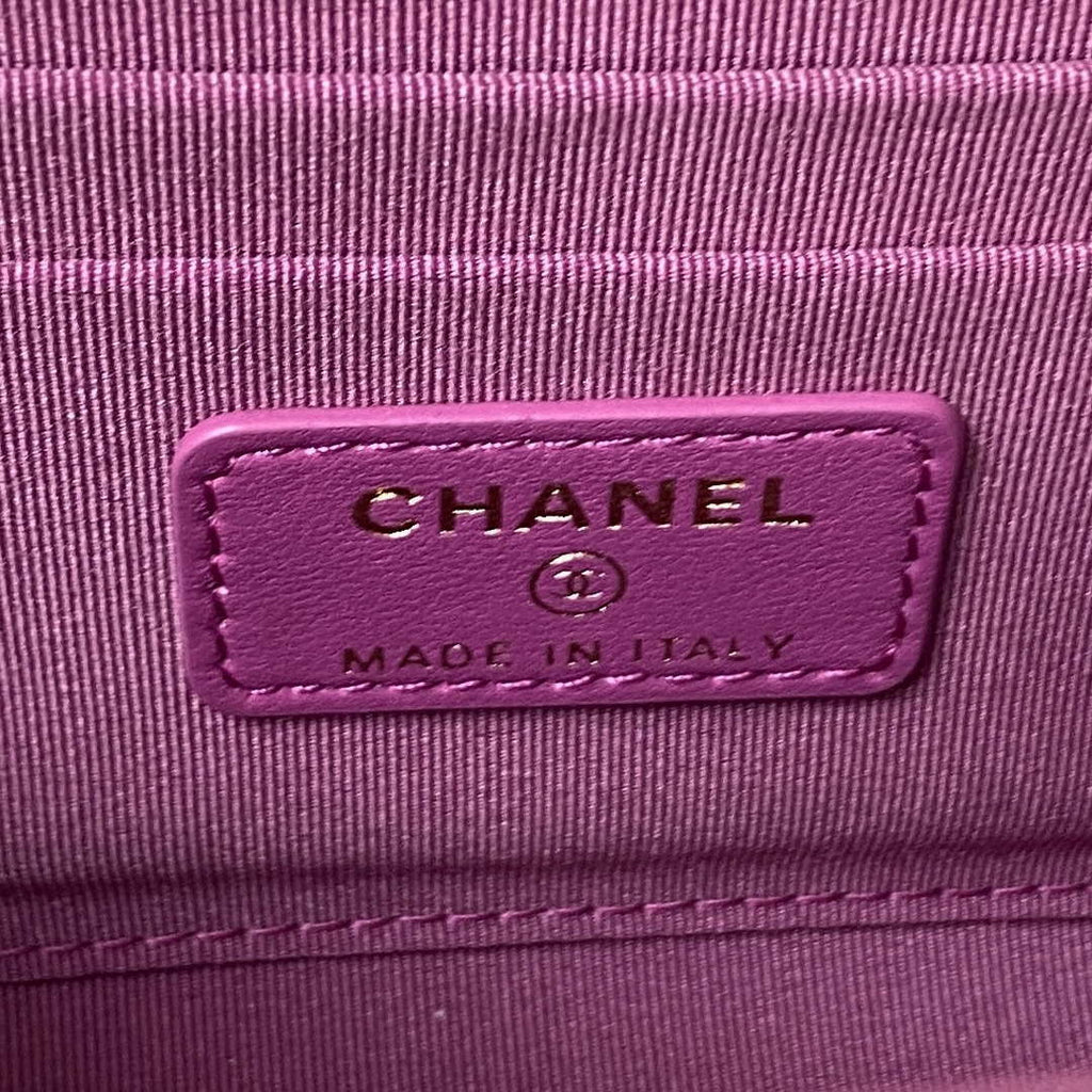 Chanel AP3512 Flap Phone Holder With Chain Lambskin Imitation Pearls Enamel & Gold Purple