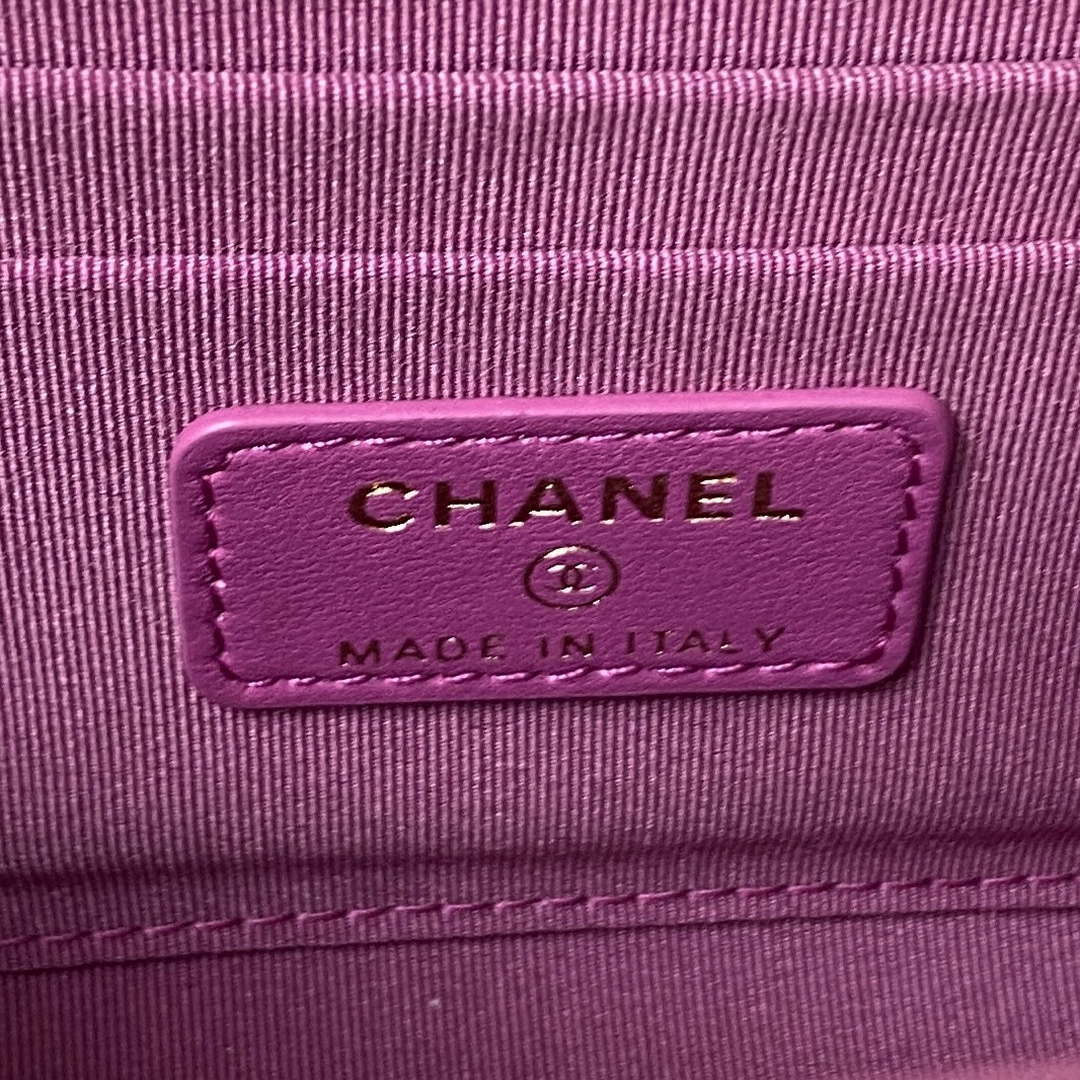 Chanel AP3512 Flap Phone Holder With Chain Lambskin Imitation Pearls Enamel & Gold Purple