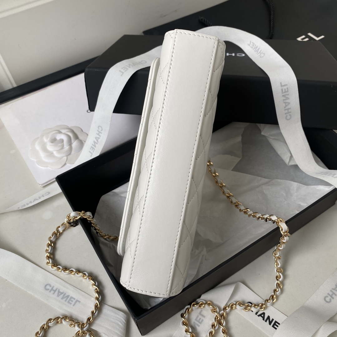 Chanel AP3512 Flap Phone Holder With Chain Lambskin Imitation Pearls Enamel & Gold White - Default Title - View 7