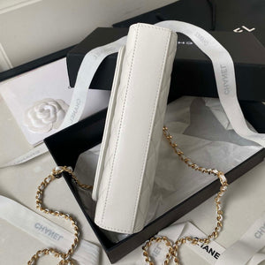 Chanel AP3512 Flap Phone Holder With Chain Lambskin Imitation Pearls Enamel & Gold White - Default Title - View 7