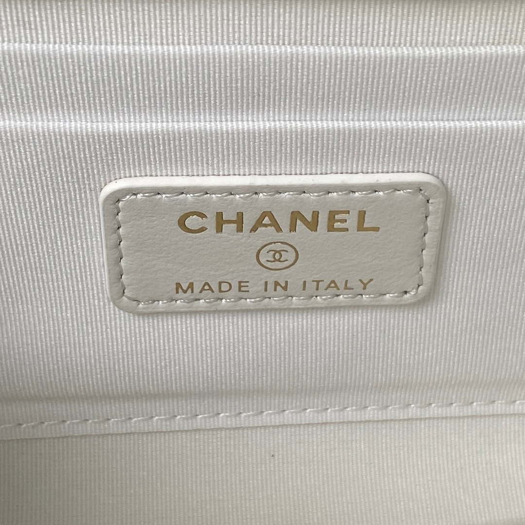 Chanel AP3512 Flap Phone Holder With Chain Lambskin Imitation Pearls Enamel & Gold White - Default Title - View 9