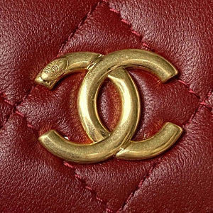 Chanel AP3512 Flap Phone Holder With Chain Lambskin Imitation Pearls Enamel & Gold Wine red - Default Title - View 3