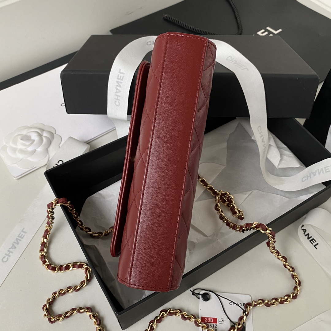 Chanel AP3512 Flap Phone Holder With Chain Lambskin Imitation Pearls Enamel & Gold Wine red - Default Title - View 7