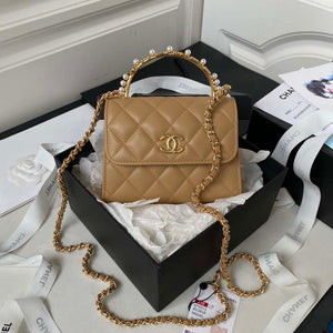 Chanel AP3513 Woc Clutch With Chain lambskin Imitation Pearls Enamel & Gold Apricot - Default Title - View 1