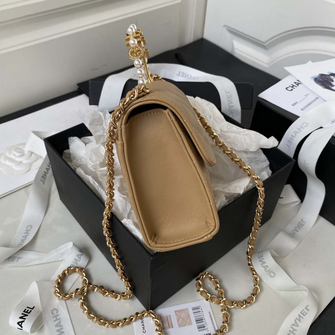 Chanel AP3513 Woc Clutch With Chain lambskin Imitation Pearls Enamel & Gold Apricot - Default Title - View 5
